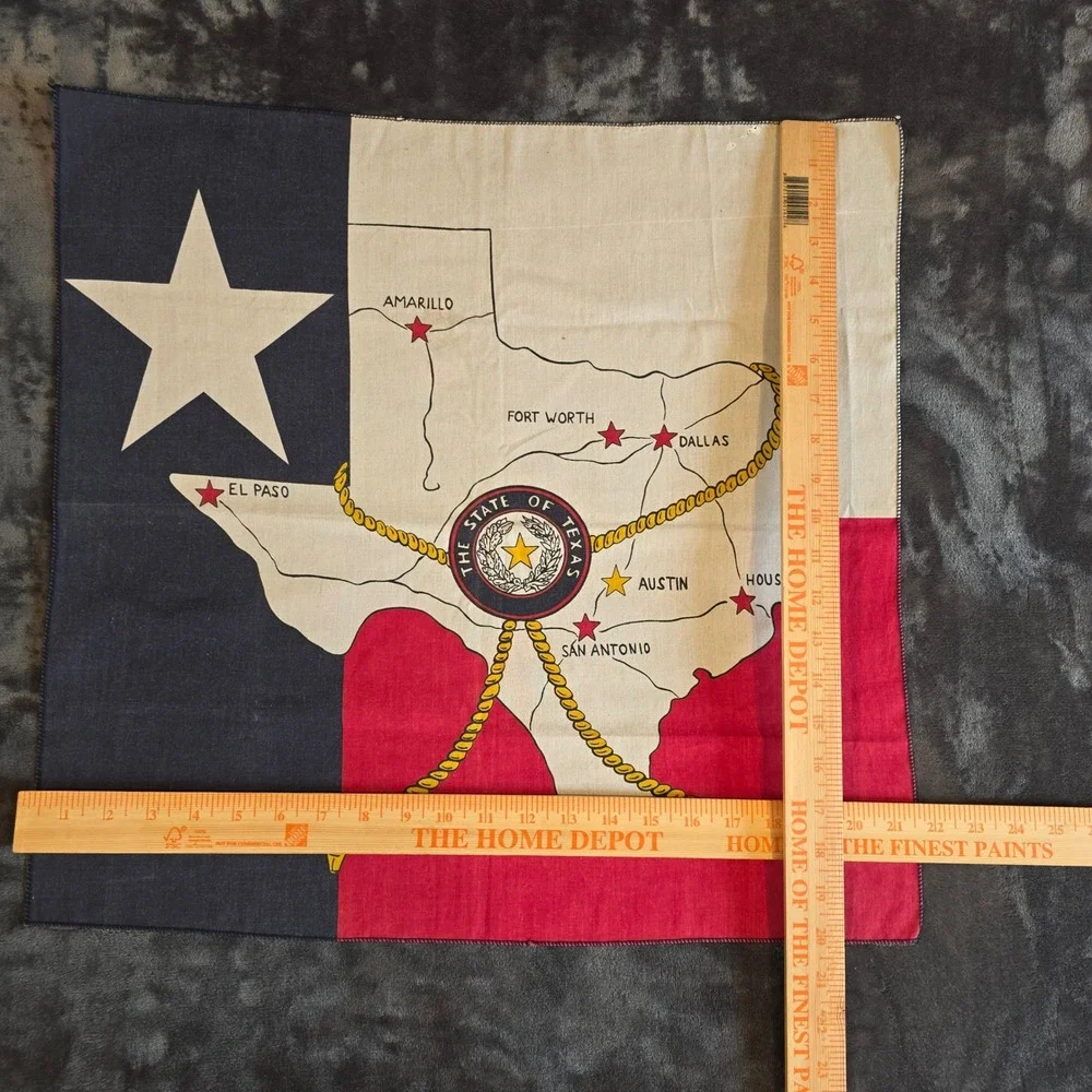 Vintage 70s 80s Texas State Map Bandana Lone Star Flag Souvenir Scarf Red Blue
